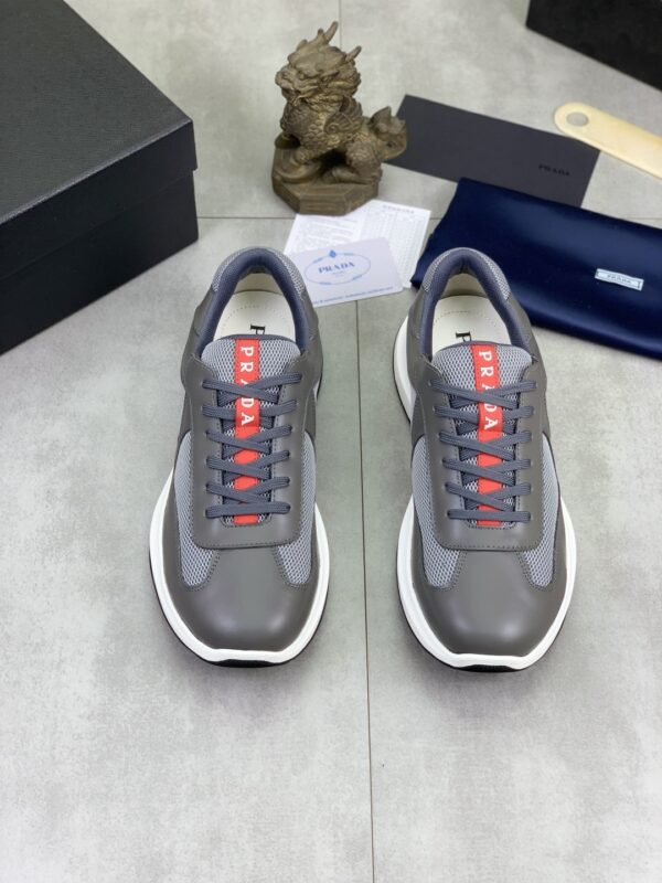 Prada Grey Leather Mesh-Spliced Chunky Low-Top Sneaker