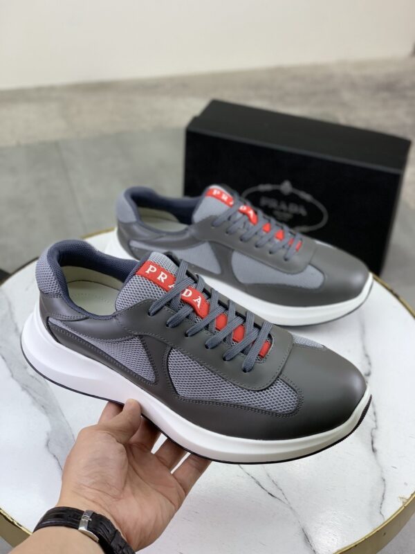 Prada Grey Leather Mesh-Spliced Chunky Low-Top Sneaker