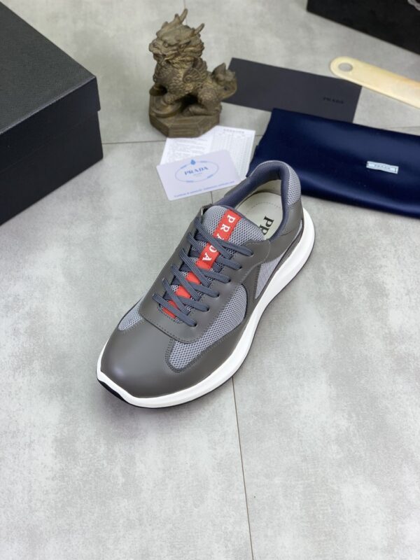 Prada Grey Leather Mesh-Spliced Chunky Low-Top Sneaker