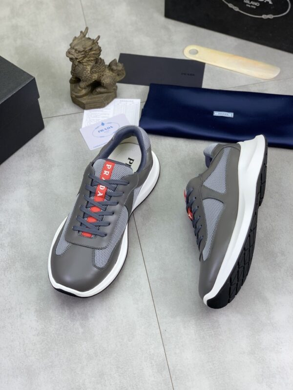 Prada Grey Leather Mesh-Spliced Chunky Low-Top Sneaker
