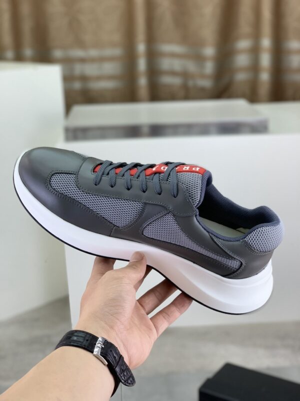 Prada Grey Leather Mesh-Spliced Chunky Low-Top Sneaker