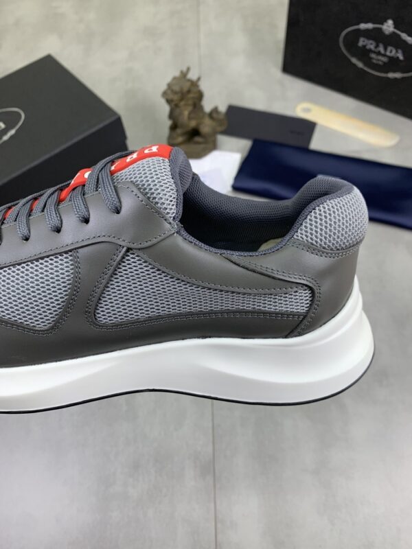 Prada Grey Leather Mesh-Spliced Chunky Low-Top Sneaker