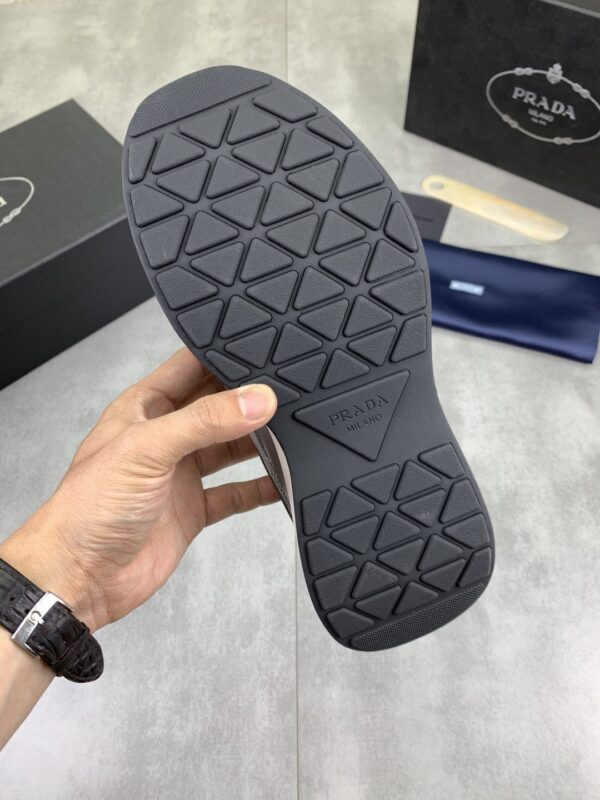 Prada Grey Leather Mesh-Spliced Chunky Low-Top Sneaker