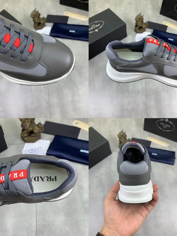 Prada Grey Leather Mesh-Spliced Chunky Low-Top Sneaker