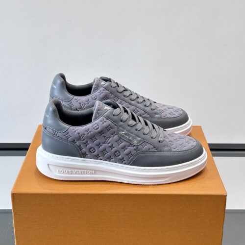 sy_no_24498EF5D954750E97EFD52AFB11A4ED_0 Louis Vuitton Dark Grey Suede Monogram Thick-Sole Low-Top Sneaker