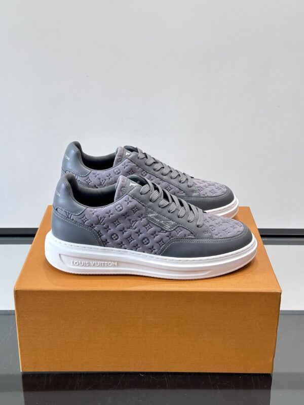 Louis Vuitton Dark Grey Suede Monogram Thick-Sole Low-Top Sneaker