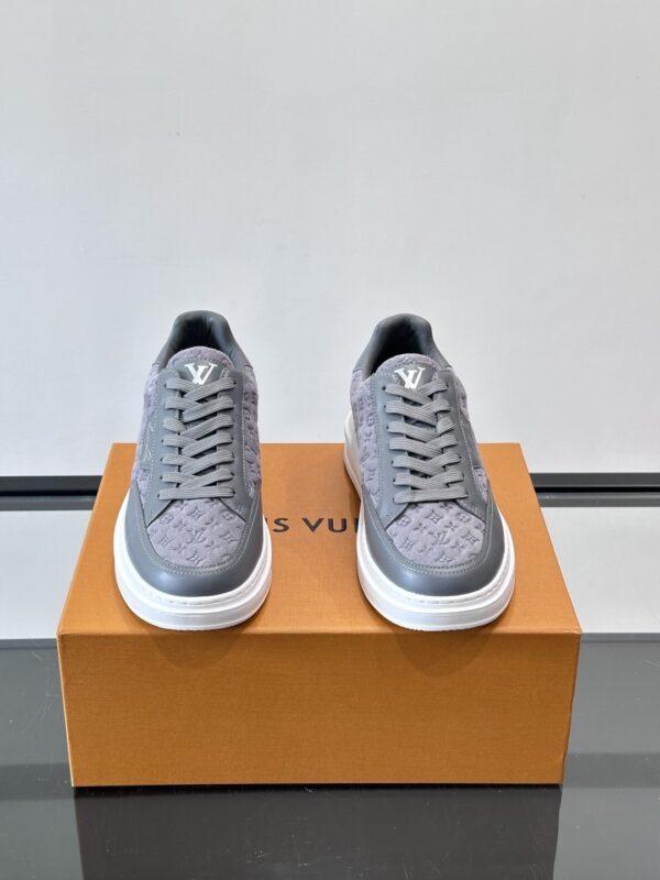 Louis Vuitton Dark Grey Suede Monogram Thick-Sole Low-Top Sneaker