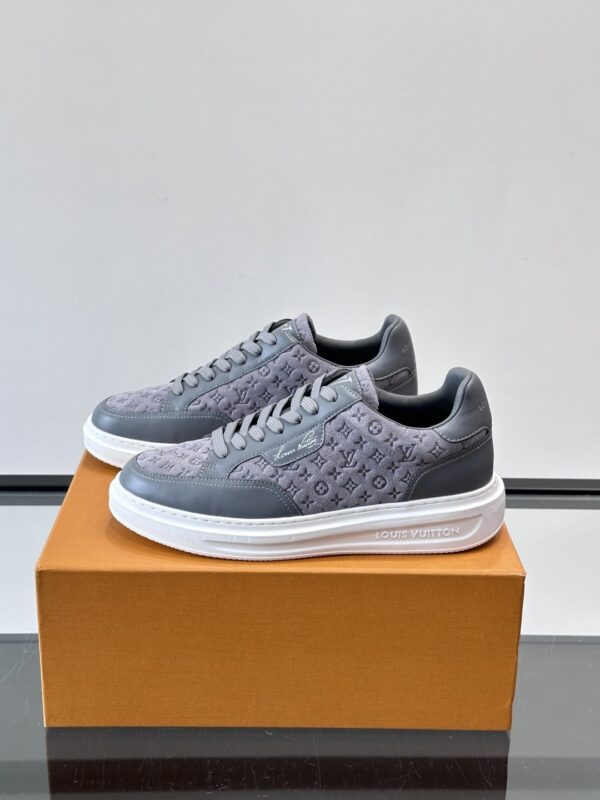 Louis Vuitton Dark Grey Suede Monogram Thick-Sole Low-Top Sneaker