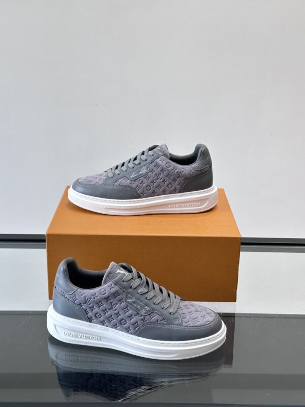 Louis Vuitton Dark Grey Suede Monogram Thick-Sole Low-Top Sneaker