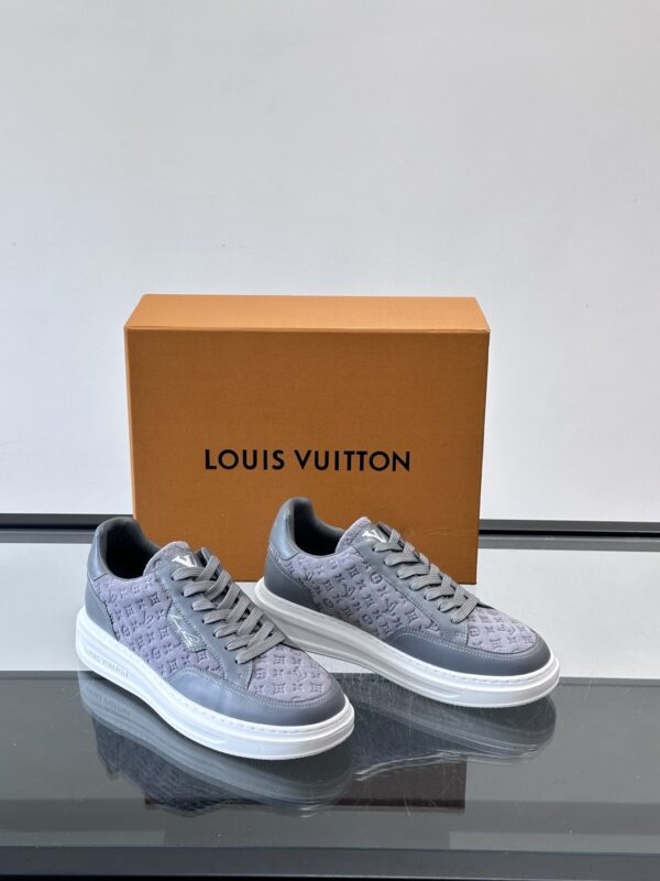 Louis Vuitton Dark Grey Suede Monogram Thick-Sole Low-Top Sneaker
