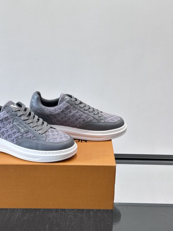 Louis Vuitton Dark Grey Suede Monogram Thick-Sole Low-Top Sneaker