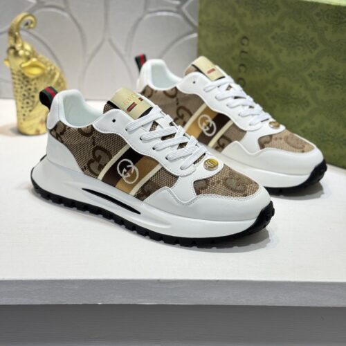 Gucci White GG Monogram Web Stripe Low-Top Sneaker