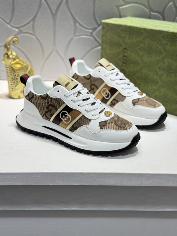 Gucci White GG Monogram Web Stripe Low-Top Sneaker