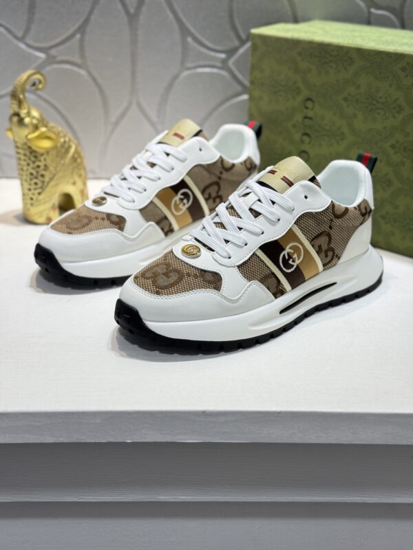 Gucci White GG Monogram Web Stripe Low-Top Sneaker