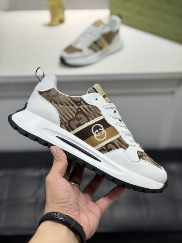 Gucci White GG Monogram Web Stripe Low-Top Sneaker