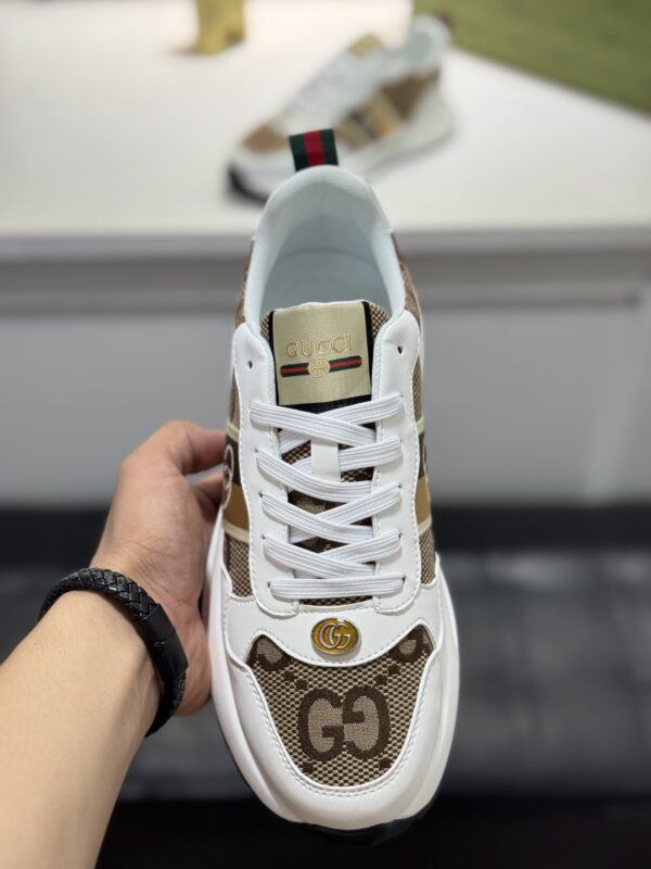 Gucci White GG Monogram Web Stripe Low-Top Sneaker