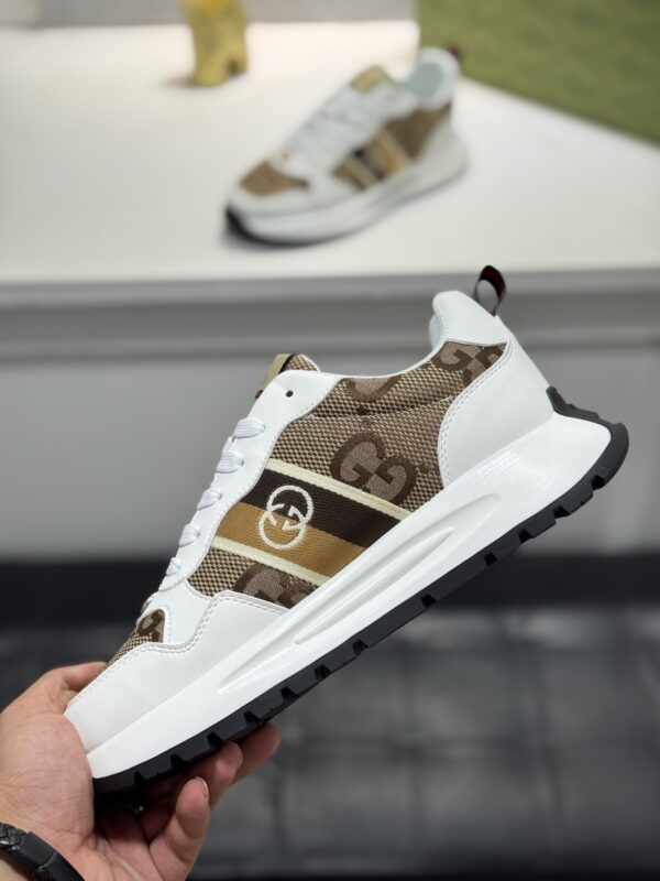 Gucci White GG Monogram Web Stripe Low-Top Sneaker