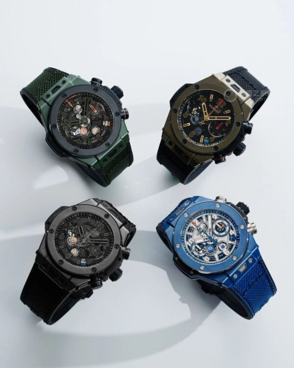 HUBLOT BIG BANG RELOADED series Bolt cooperation automatic mechanical movement 100 meter waterproof men's watch Swiss watch 44mm hollow dial ceramic case fabric nylon strap