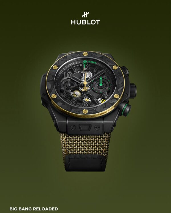 HUBLOT BIG BANG RELOADED series Bolt cooperation automatic mechanical movement 100 meter waterproof men's watch Swiss watch 44mm hollow dial ceramic case fabric nylon strap