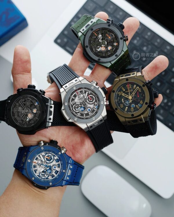 HUBLOT BIG BANG RELOADED series Bolt cooperation automatic mechanical movement 100 meter waterproof men's watch Swiss watch 44mm hollow dial ceramic case fabric nylon strap
