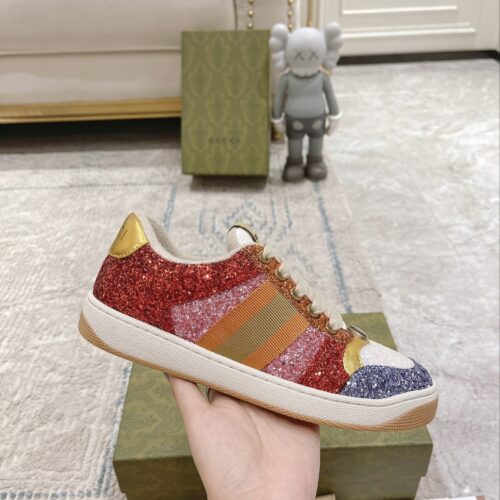 sy_no_27A03262C027658E1193E2784E402C6F_0 Gucci MAC8 Glitter & Crystal Low-Top Sneaker with Web Stripe