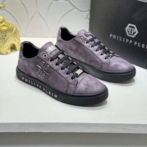Philipp Plein Purple Vintage Leather Metal-Logo Low-Top Sneaker