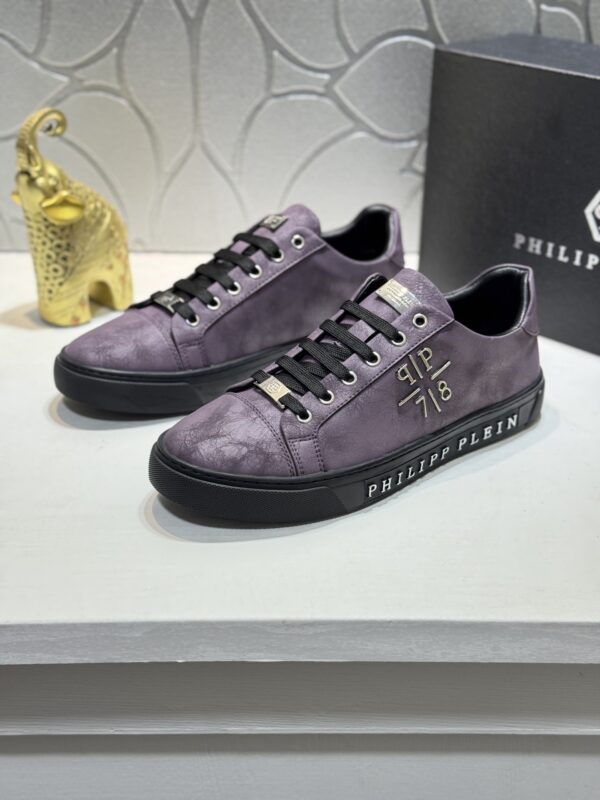 sy_no_2820A17D99C7BEFB02805F8CD876A192_1 Philipp Plein Purple Vintage Leather Metal-Logo Low-Top Sneaker
