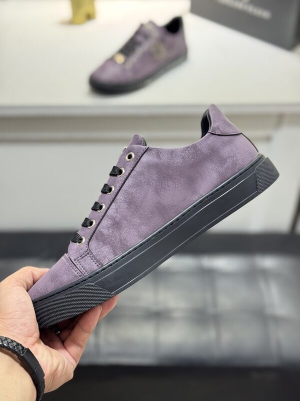 sy_no_2820A17D99C7BEFB02805F8CD876A192_5 Philipp Plein Purple Vintage Leather Metal-Logo Low-Top Sneaker