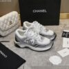 sy_no_283F2729816C84672BE870E00BF54413_0 Chanel White and Silver Metallic Mesh Low-Top Chunky Sneaker with CC Logo