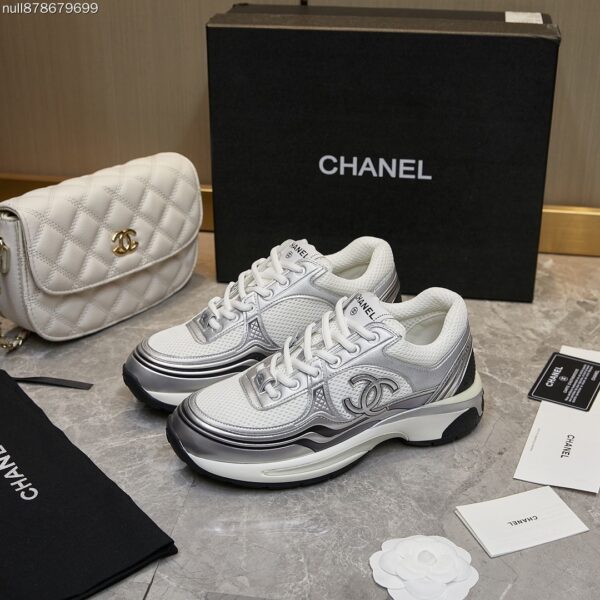 sy_no_283F2729816C84672BE870E00BF54413_2 Chanel White and Silver Metallic Mesh Low-Top Chunky Sneaker with CC Logo