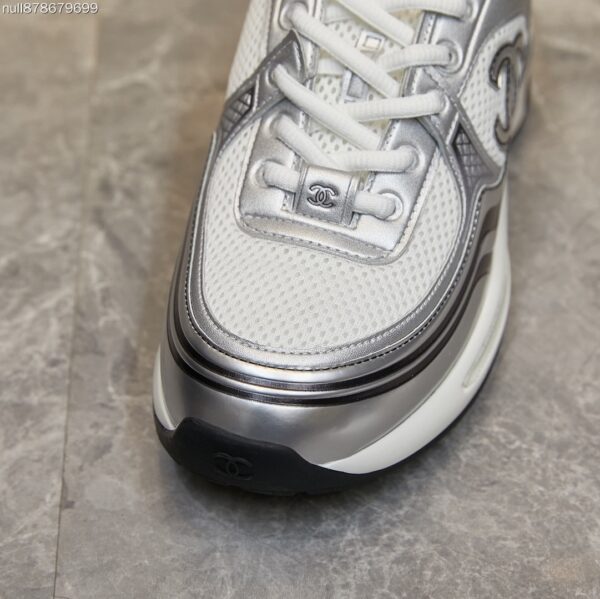 sy_no_283F2729816C84672BE870E00BF54413_6 Chanel White and Silver Metallic Mesh Low-Top Chunky Sneaker with CC Logo