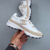 sy_no_2842FA0017B6E4AFBFDE1F9242B8EA3A_3 Chanel White-Beige Mixed-Material Low-Top Sneaker with Suede and CC Logo