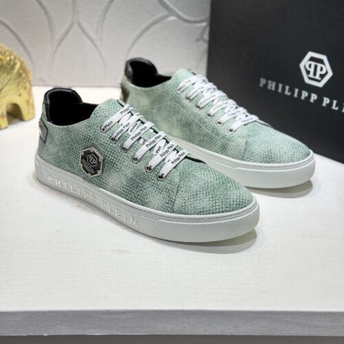 Philipp Plein Mint Green Crystal Hexagon-Logo Low-Top Sneaker