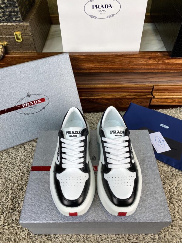 Prada White Black Triangle Logo Chunky Court Sneaker