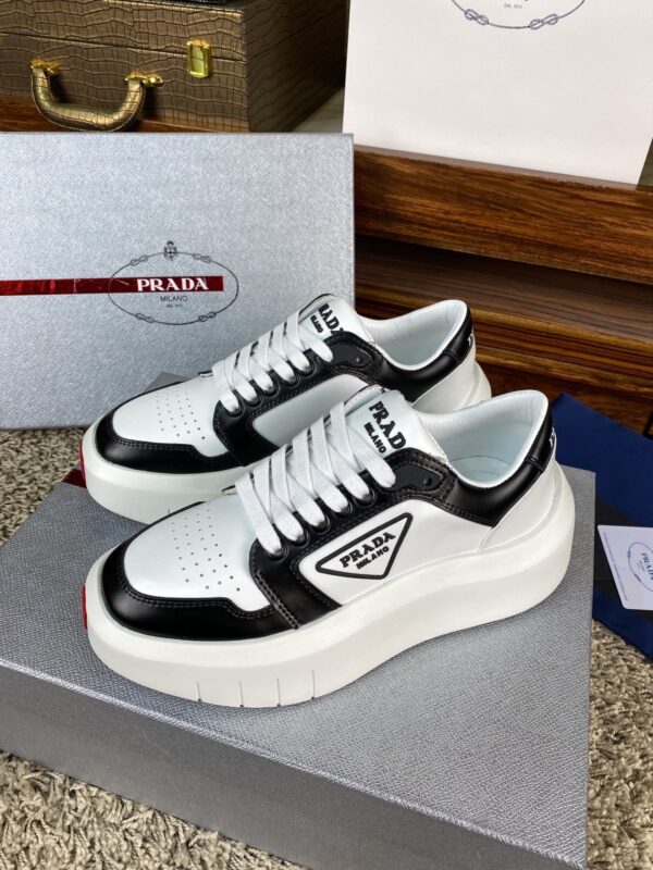 Prada White Black Triangle Logo Chunky Court Sneaker