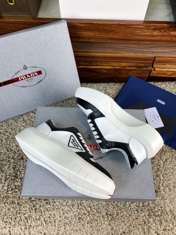 Prada White Black Triangle Logo Chunky Court Sneaker