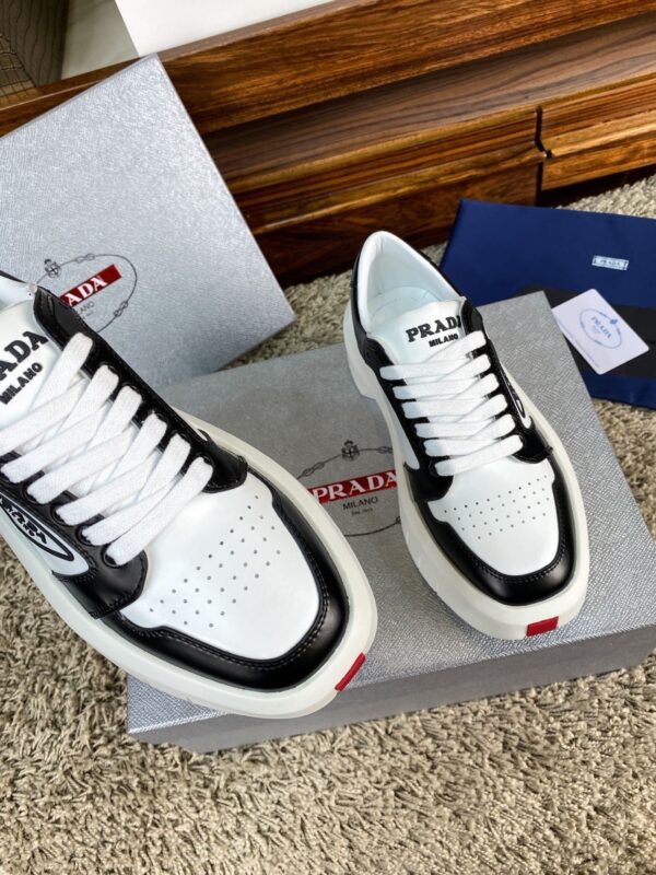 Prada White Black Triangle Logo Chunky Court Sneaker