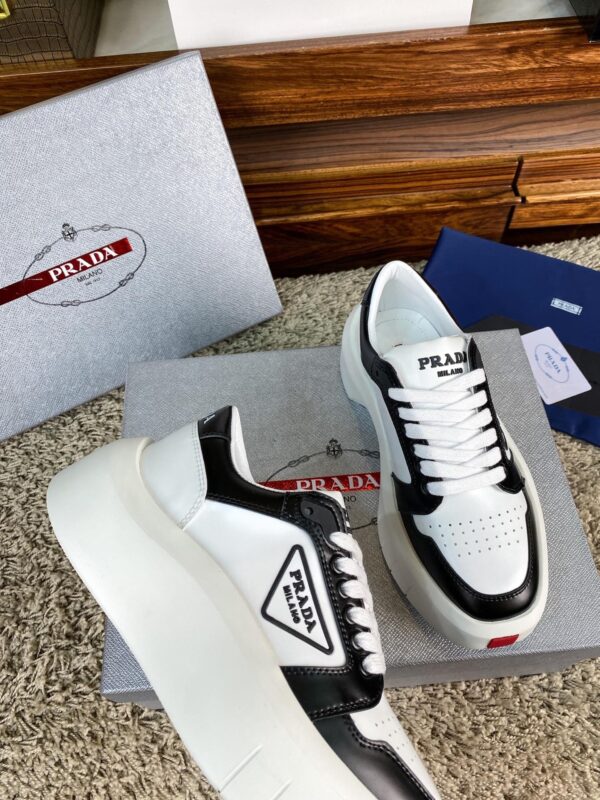 Prada White Black Triangle Logo Chunky Court Sneaker