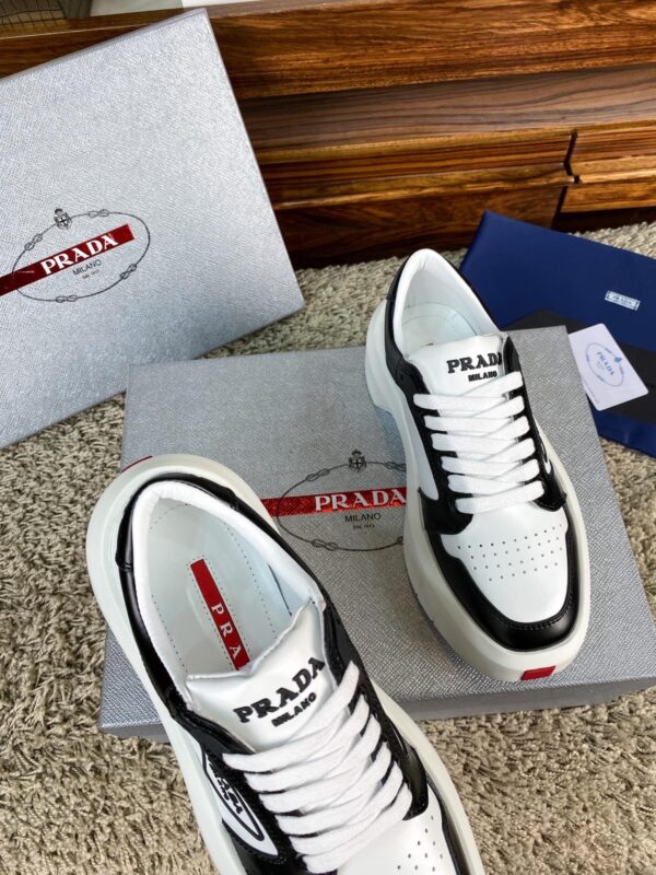 Prada White Black Triangle Logo Chunky Court Sneaker