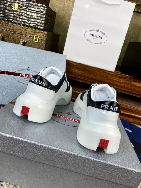 Prada White Black Triangle Logo Chunky Court Sneaker