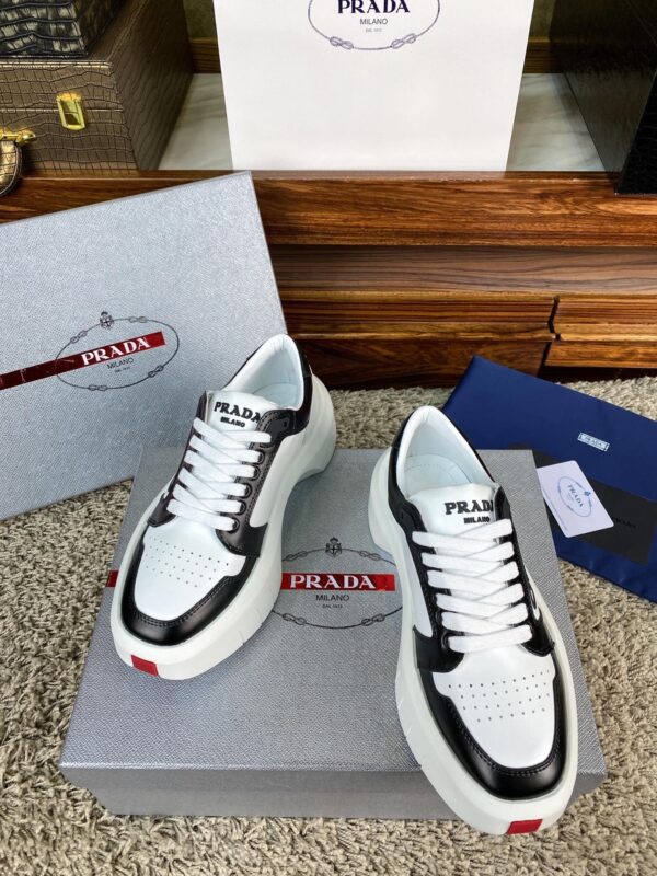Prada White Black Triangle Logo Chunky Court Sneaker