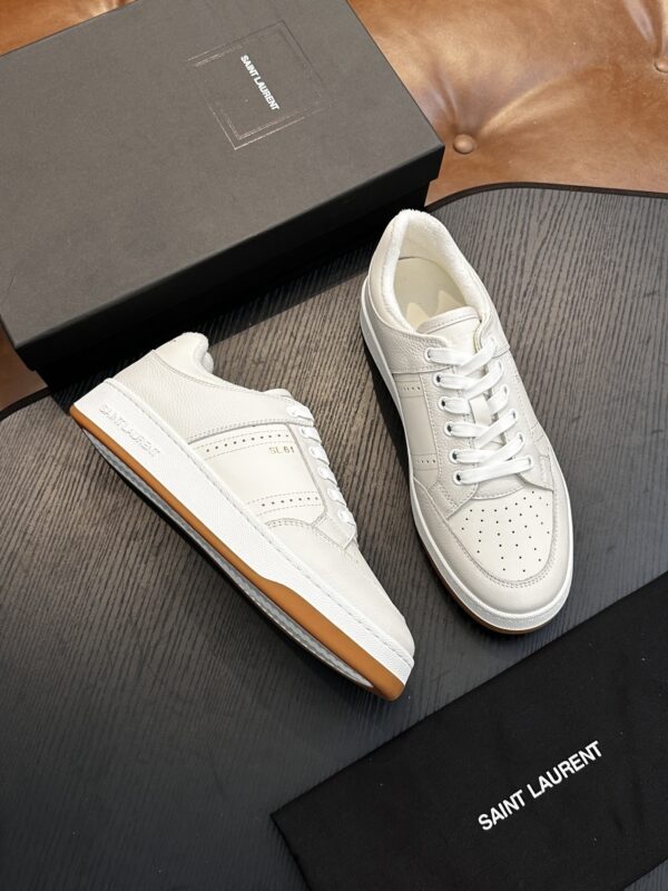 Saint Laurent Off-White Pebble-Leather SL61 Gum-Sole Low-Top Sneaker