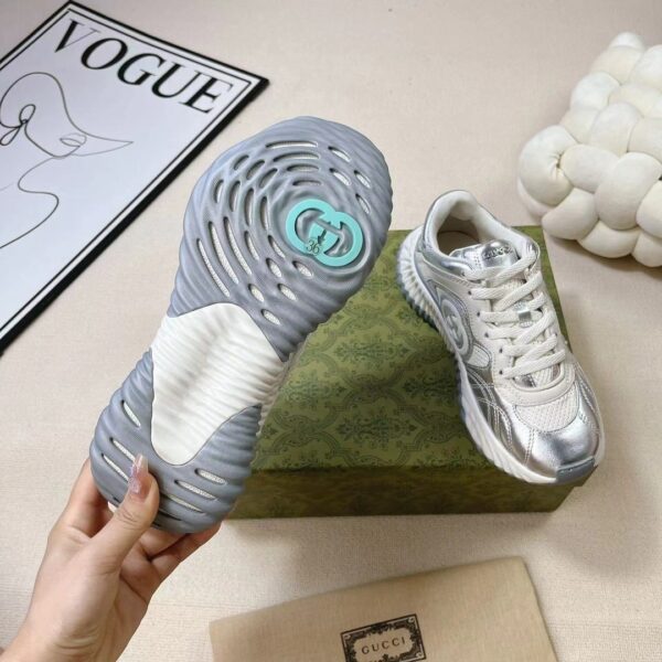 sy_no_2F96F1BA365E06FAB6DD5AB74251E8ED_4 Gucci Metallic Silver & White Chunky Sneaker with Interlocking G Logo