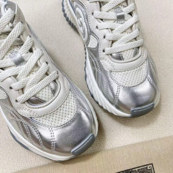 sy_no_2F96F1BA365E06FAB6DD5AB74251E8ED_7 Gucci Metallic Silver & White Chunky Sneaker with Interlocking G Logo