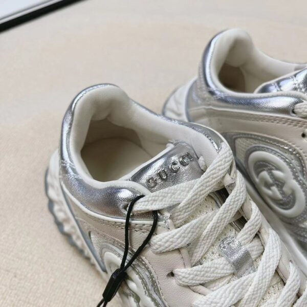 sy_no_2F96F1BA365E06FAB6DD5AB74251E8ED_8 Gucci Metallic Silver & White Chunky Sneaker with Interlocking G Logo