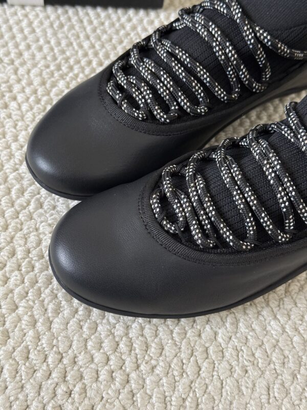sy_no_301C920624F03E29F93F7AC768B3CE56_8 Chanel Black Leather and Knit Slip-On Low-Top Sneaker with Speckled Laces and CC Logo