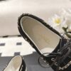 Chanel Black Suede Low-Top Shoe with Cap-Toe & CC Chain Detail