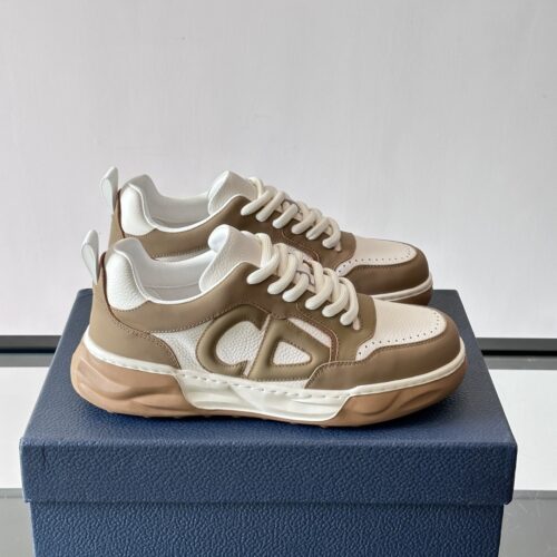 Dior Khaki-White Leather CD Logo Low-Top Sneaker