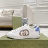 sy_no_313907CC2454D26E73E3605B98B84DA3_2 Gucci White Leather Low-Top Sneaker with Snake-Effect Interlocking G and Blue Heel Detail