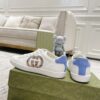 sy_no_313907CC2454D26E73E3605B98B84DA3_3 Gucci White Leather Low-Top Sneaker with Snake-Effect Interlocking G and Blue Heel Detail